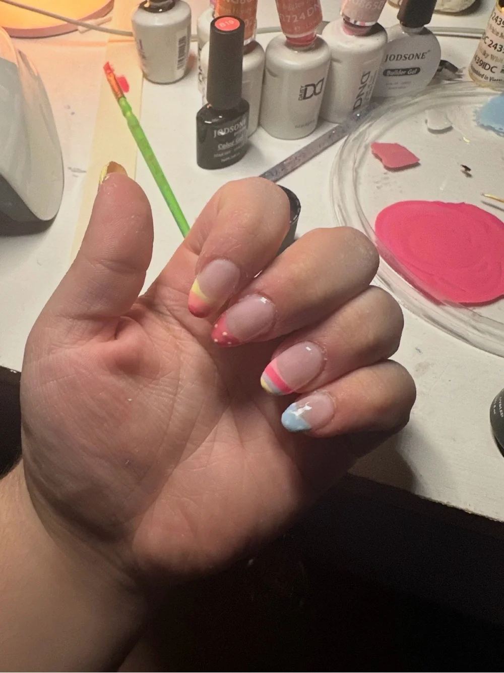 Custom Press-On Nail Set - Blue Polka Dots on Yellow Base